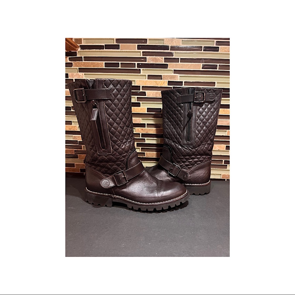 CHANEL Brown Quilted Motorcycle Boots